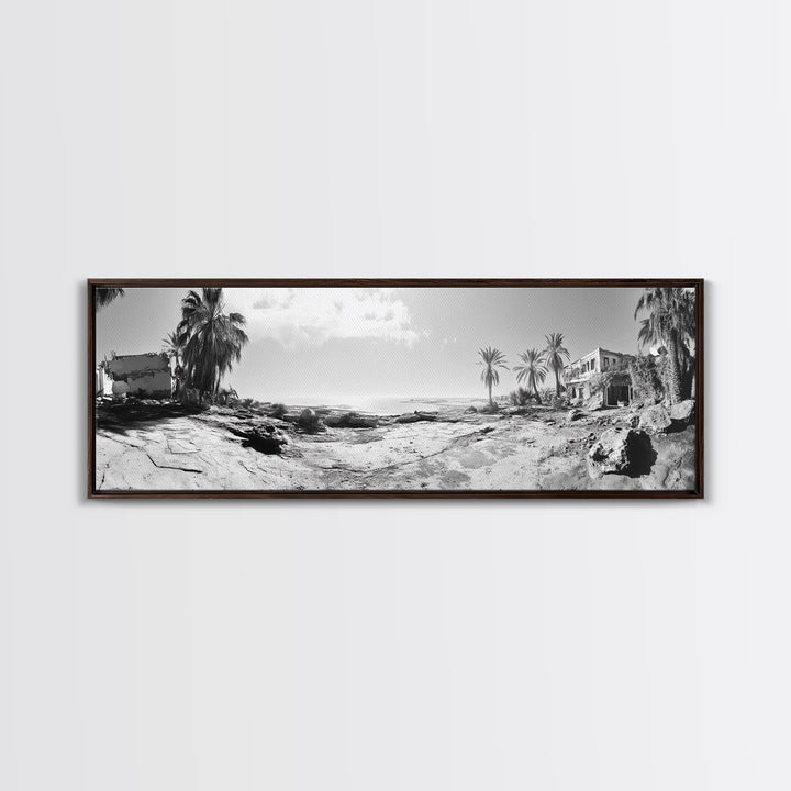 Desert Coast, Palm Ruins, Forgotten Beach, Framed Canvas Print, Surreal Photography, Boho Living Room Art, Coastal Wall Decor