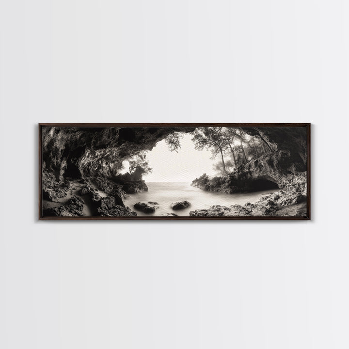 Ocean Cave, Coastal Trees, Natural Light, Canvas Print, tranquil coastal wall art, bedroom boho decor, dreamy nature scene artwork