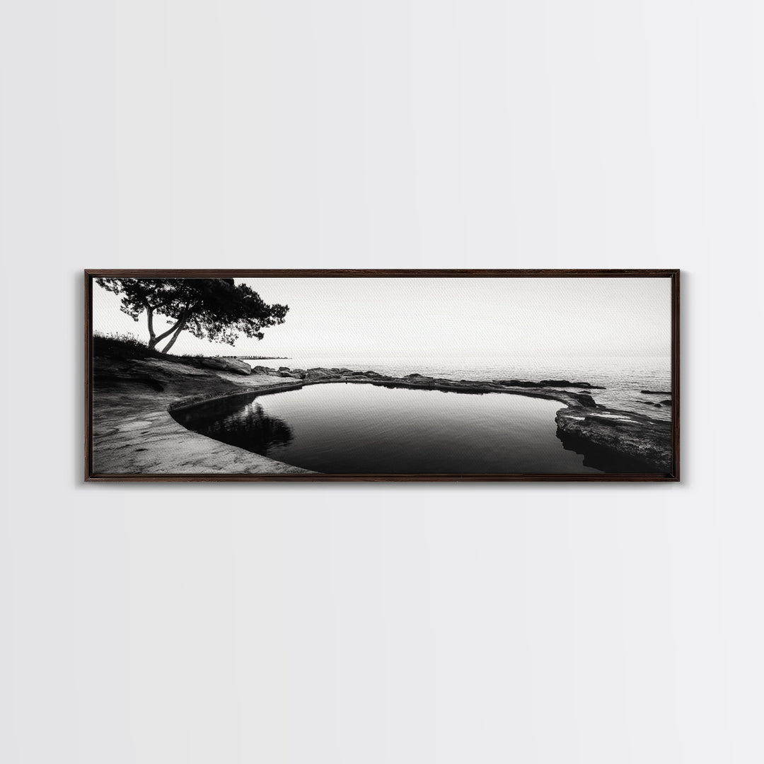 Seaside Pool, Nature Reflections, Calm Coastline, Canvas Print, minimalist zen wall art, spa bathroom decor, peaceful landscape photography