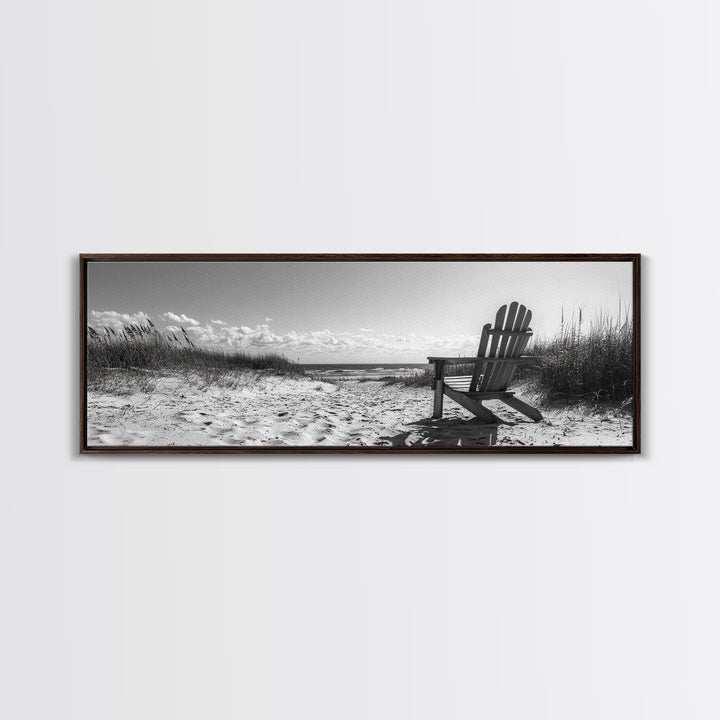 Sand Dunes, Beach Chair, Sea Grasses, Ocean Path, Framed Canvas Print, Coastal Wall Art, Relaxation Theme, Minimalist Beach House Decor