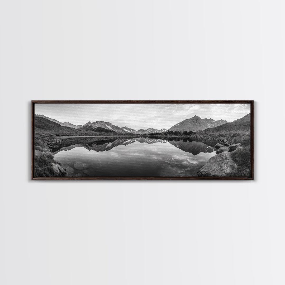 Mirror Lake, Alpine Stillness, Mountain Reflection, Tranquil Landscape, Canvas Print, Minimalist Nature Art, Living Room Wall Art, Neutral Decor