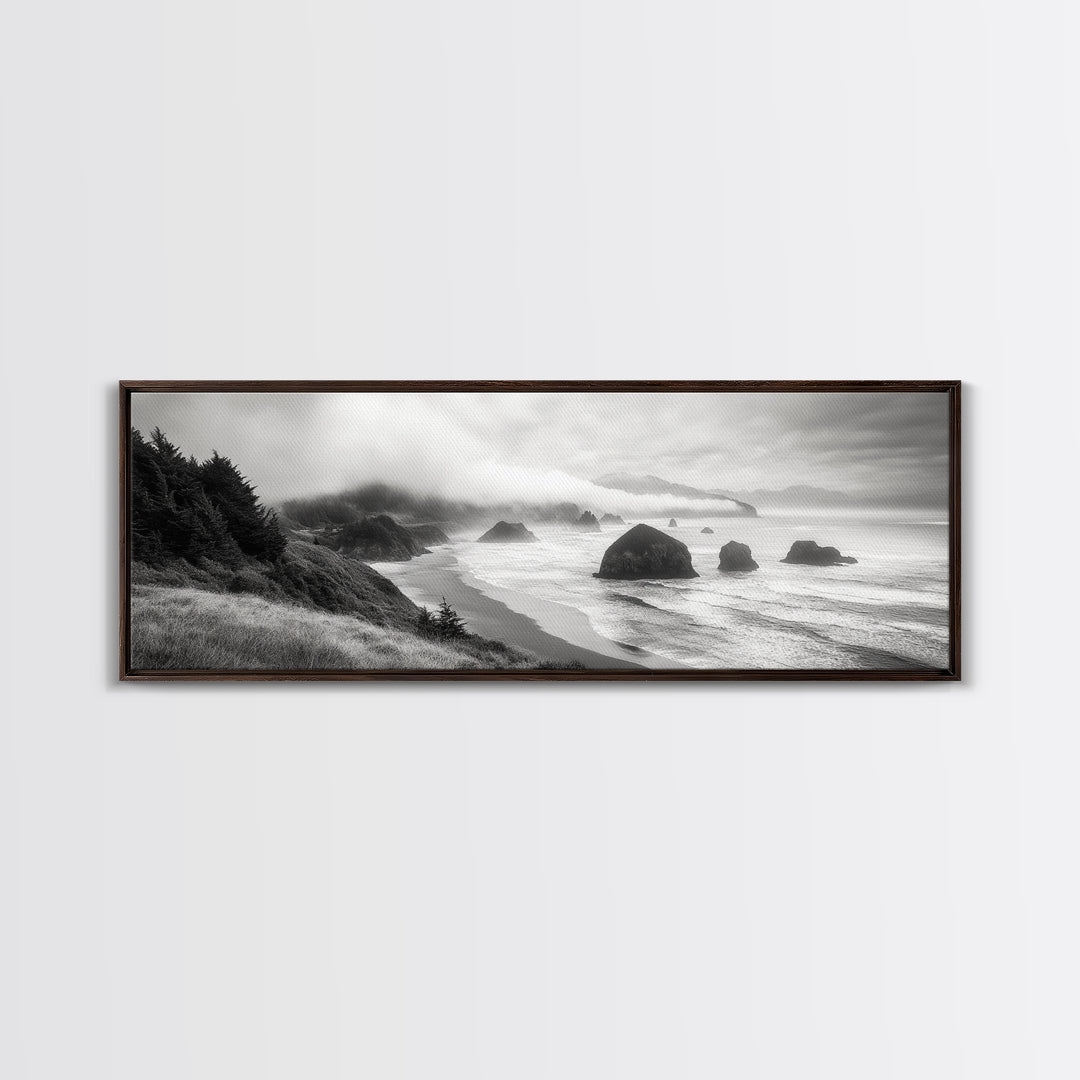 Pacific Coast, Misty Cliffs, Ocean Rocks, Moody Beach Scene, Canvas Print, Modern Nature Decor, Living Room Wall Art, Coastal Landscape