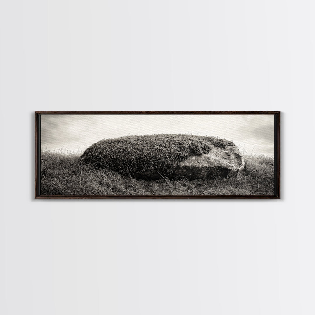 Heather Rock, Grassy Field, Natural Simplicity, Earthy Tones, Canvas Print, Rustic Home Decor, Minimalist Nature Wall Art, Fall Inspired Art