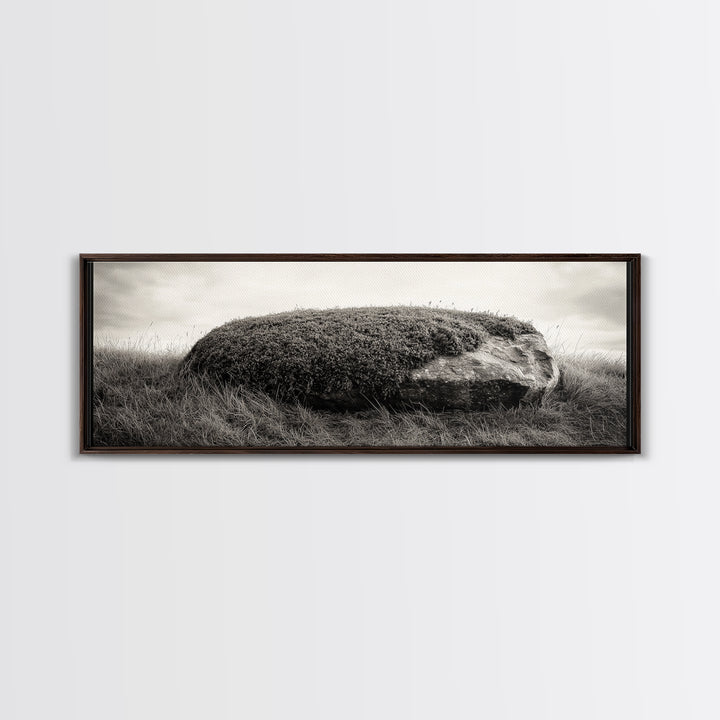 Heather Rock, Grassy Field, Natural Simplicity, Earthy Tones, Canvas Print, Rustic Home Decor, Minimalist Nature Wall Art, Fall Inspired Art