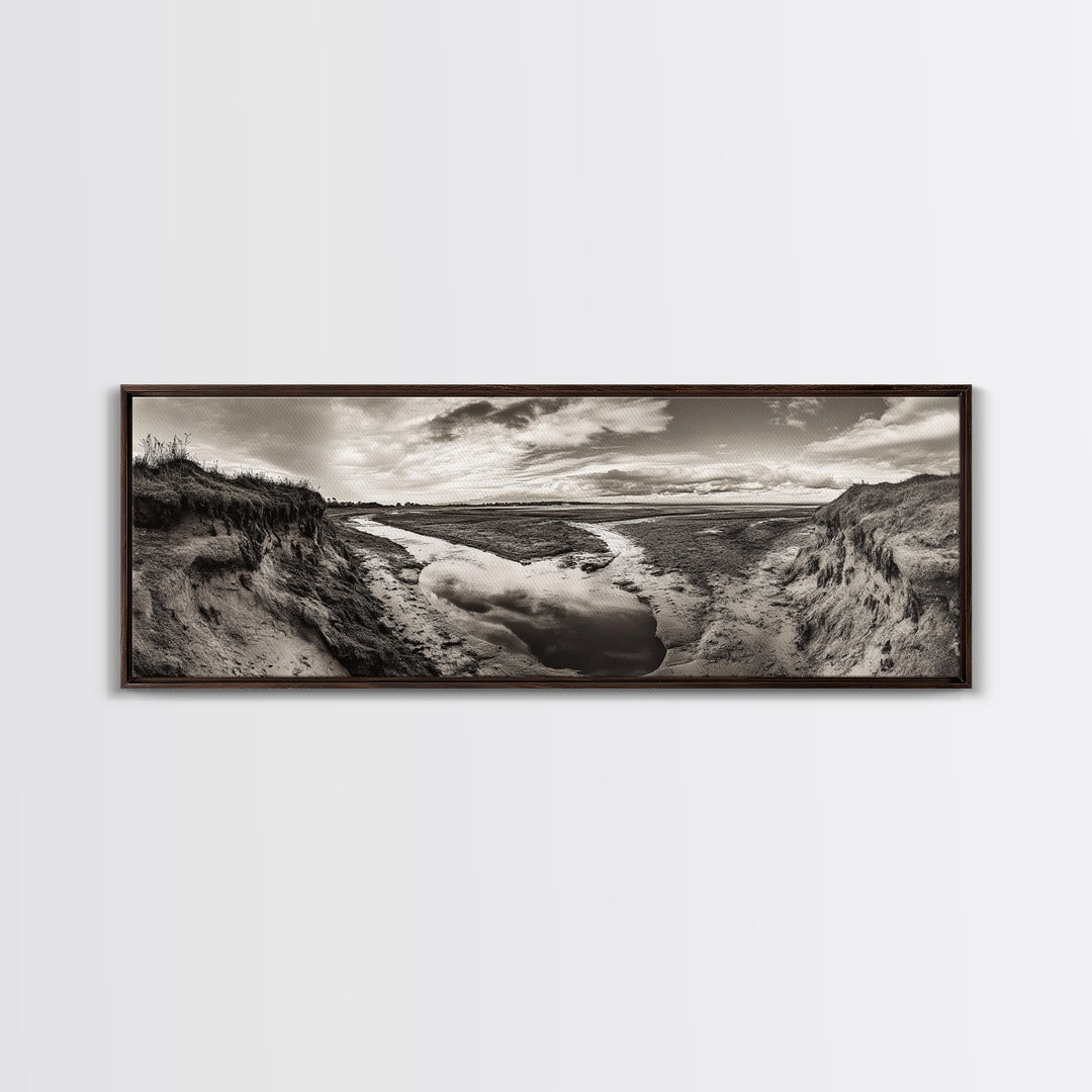Marsh Landscape, Coastal Grasslands, Autumn Earth Tones, Framed Canvas Print, Fall Wall Art, Farmhouse Style, Rustic Entryway Decor