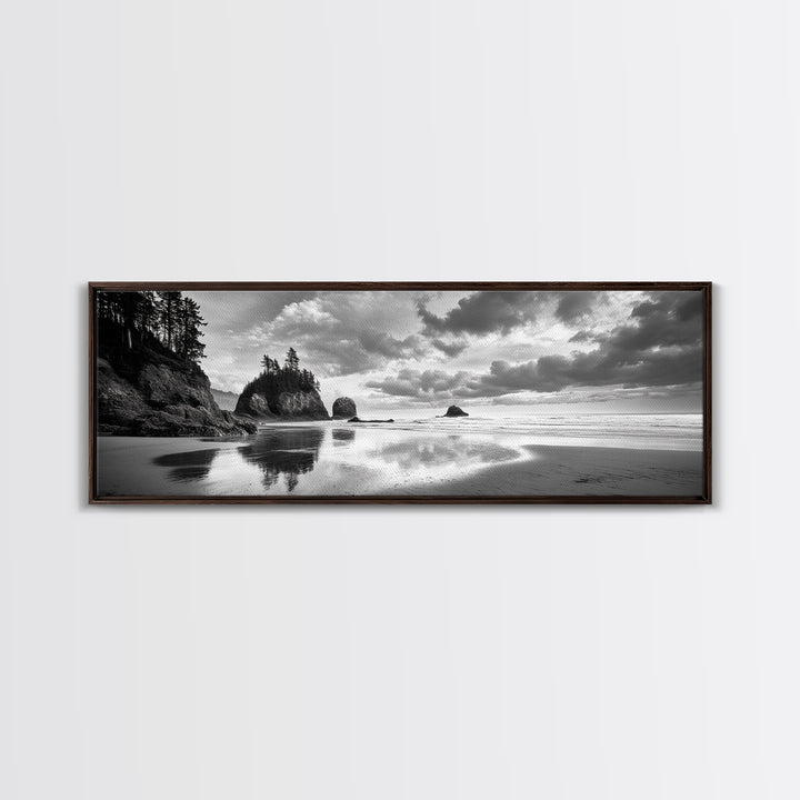 Seastacks Coastal Scene, Moody Beach Landscape, Ocean Reflections, Canvas Print, Coastal Decor, Pacific Northwest, Fall Wall Art