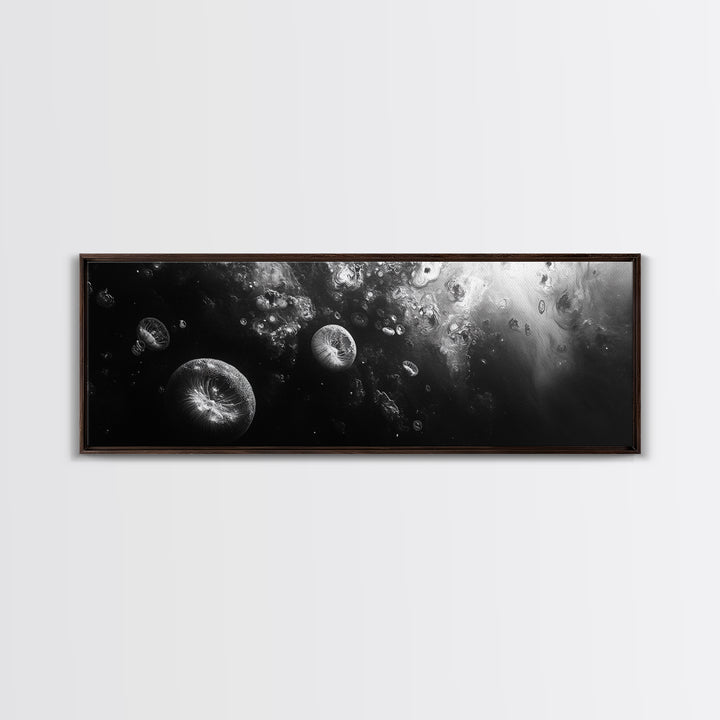 Jellyfish Dreams, Ocean Depths, Abstract Motion, Canvas Print, Coastal Bathroom Art, Nautical Theme, Moody Black and White Sea Life