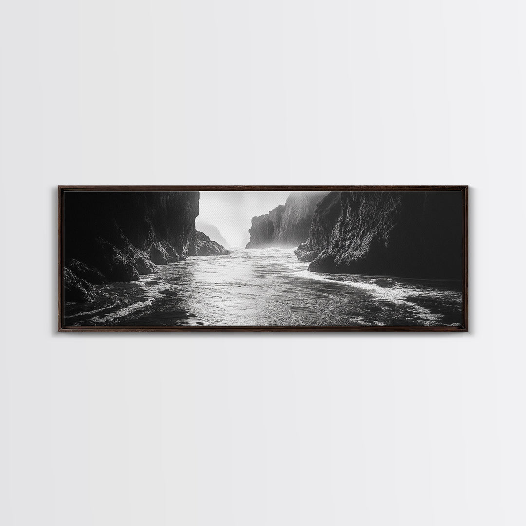 Ocean Cliff Passage, Dramatic Seascape Art, Moody Coastal Photography, Canvas Print, Dark Academic Wall Decor, Bedroom Statement Piece