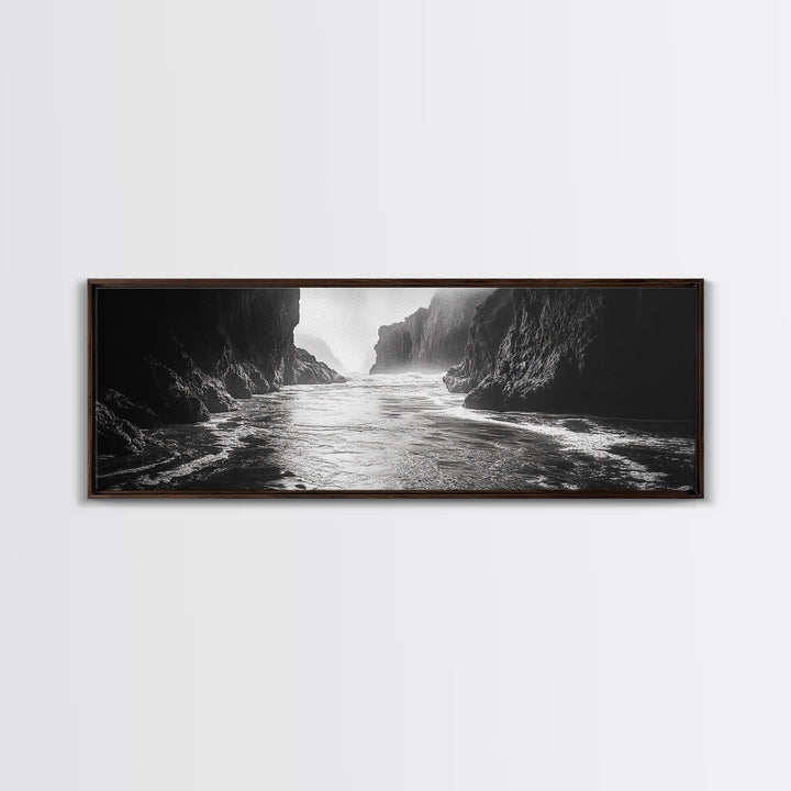 Ocean Cliff Passage, Dramatic Seascape Art, Moody Coastal Photography, Canvas Print, Dark Academic Wall Decor, Bedroom Statement Piece