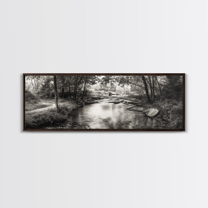 Woodland Creek Flow, Sepia Landscape Scene, Peaceful Forest Art, Canvas Print, Autumn Wall Decor, Rustic Living Room Artwork