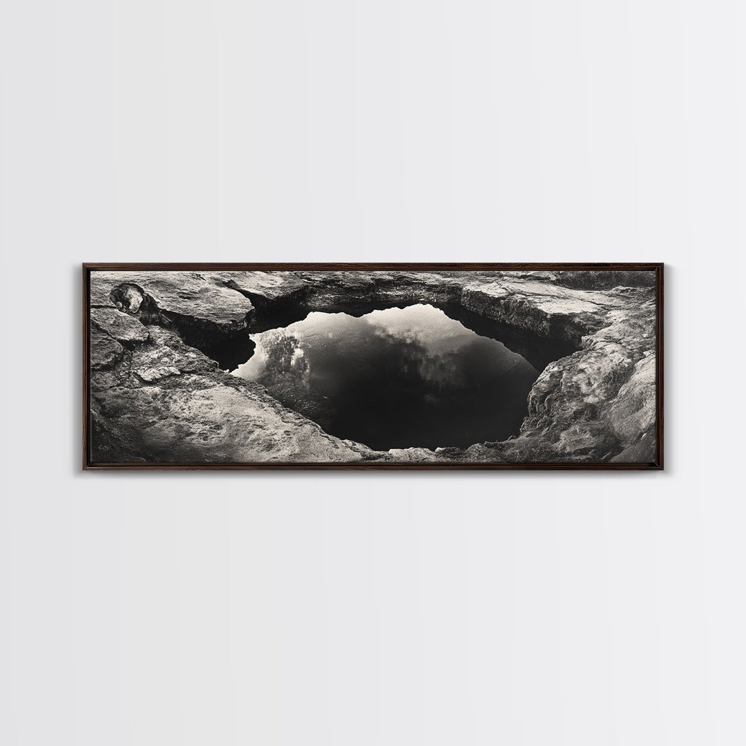 Natural Rock Pool, Moody Water Reflection, Rustic Earth Photography, Canvas Print, Zen Bathroom Wall Art, Minimalist Nature Decor