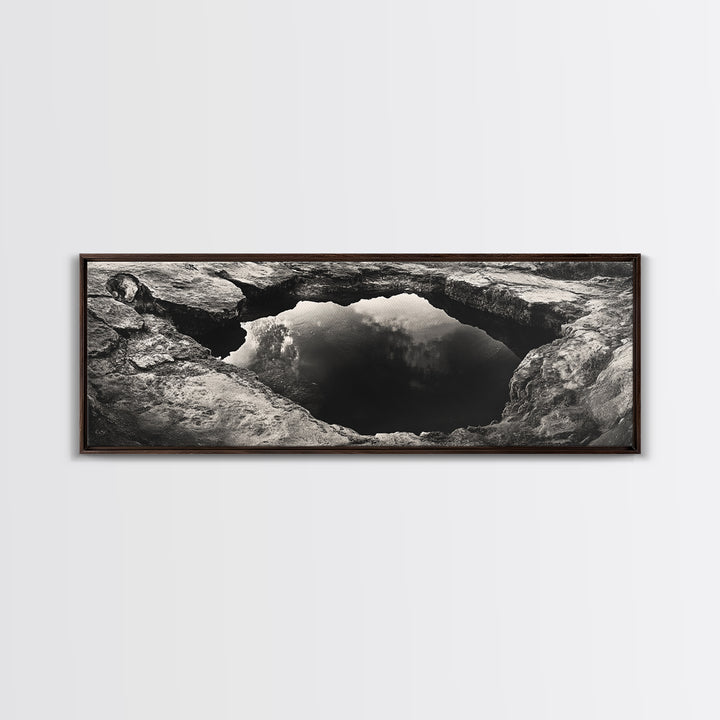 Natural Rock Pool, Moody Water Reflection, Rustic Earth Photography, Canvas Print, Zen Bathroom Wall Art, Minimalist Nature Decor