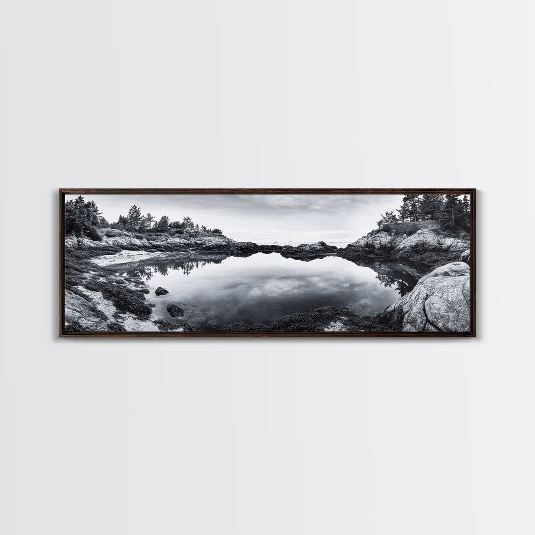 Coastal Reflections, Tide Pool, Rocky Shoreline, Framed Canvas Print, Seaside Nature Art, Minimalist Coastal Decor, Zen Bathroom Art