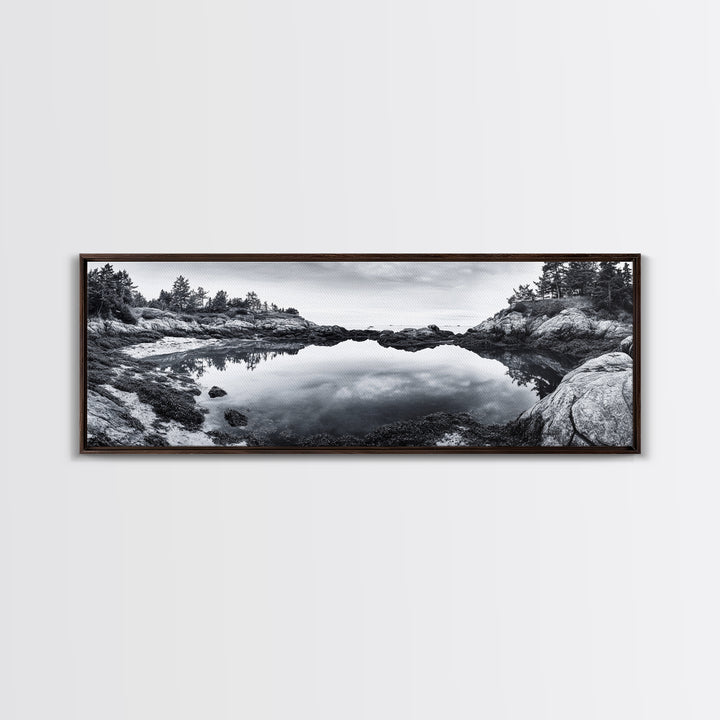 Coastal Reflections, Tide Pool, Rocky Shoreline, Framed Canvas Print, Seaside Nature Art, Minimalist Coastal Decor, Zen Bathroom Art