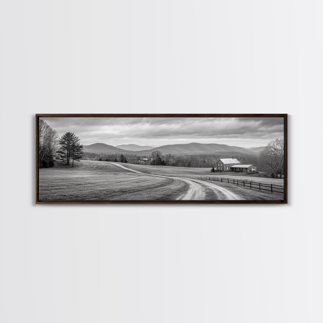 Mountain Valley, Country Road, Rural Home, Framed Canvas Print, Farmhouse Wall Art, Living Room Decor, Autumn Country Landscape
