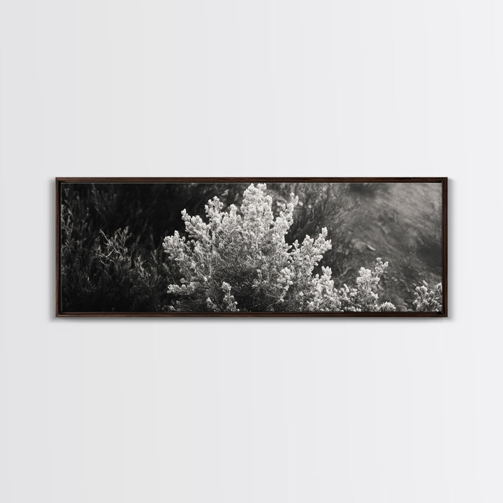 Frosted Bush, Winter Plant, Nature Closeup, Framed Canvas Print, Botanical Wall Art, Neutral Bedroom Decor, Rustic Autumn Style