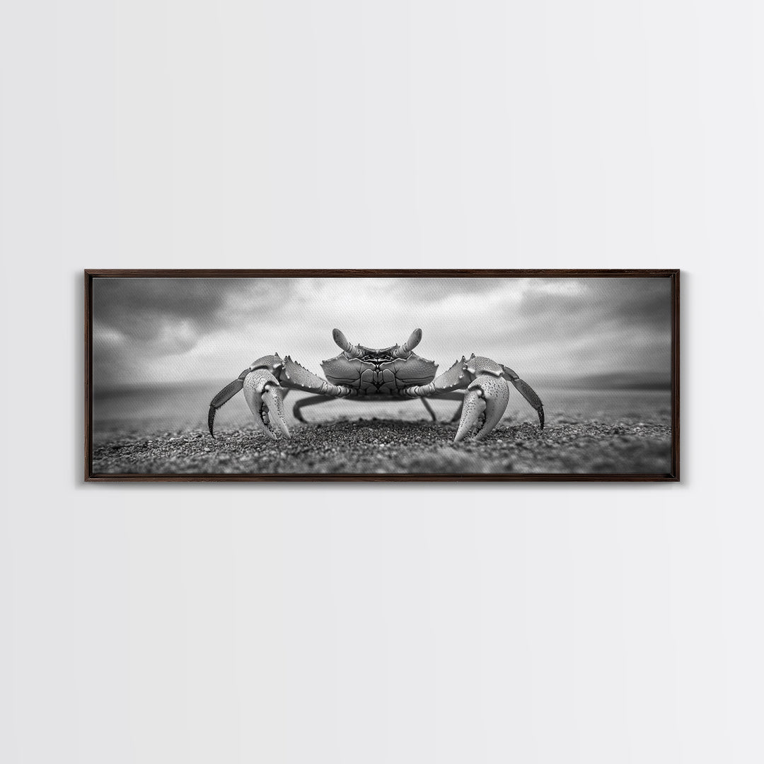 Closeup Crab, Coastal Creature, Dramatic Sand, Framed Canvas Print, Beach Wall Art, Nautical Bathroom Decor, Ocean Nature Photo