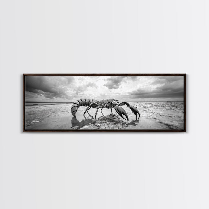 Giant Scorpion Beach, Surreal Creature, Dark Fantasy, Ocean Monster, Framed Canvas Print, Halloween Wall Art, Teen Room Decor, Bedroom Art