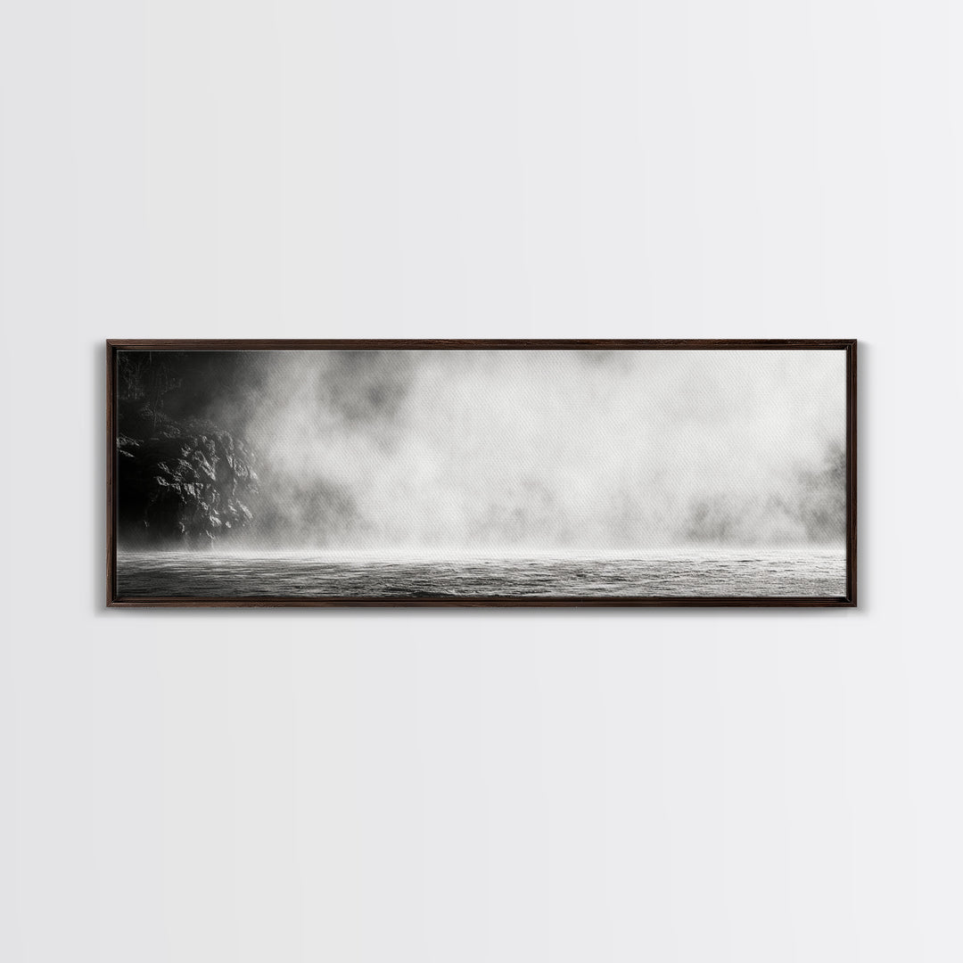 Waterfall Mist Scene, Nature Wall Decor, Canvas Print, Modern Minimalist Art, Neutral Tones, Living Room Wall Art, Black White Landscape