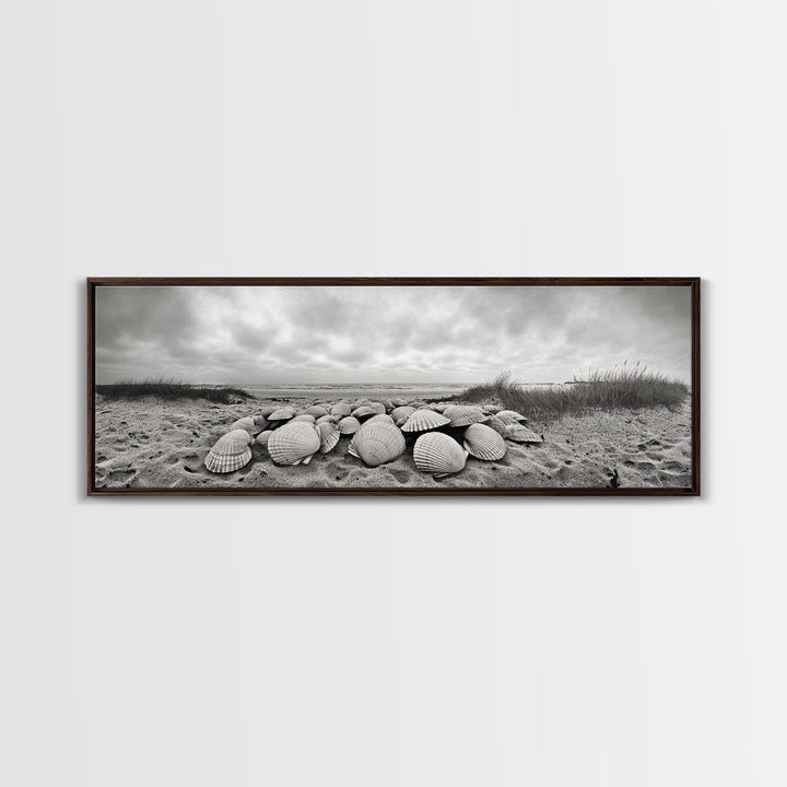 Scallop Shell Cluster, Dune Beach Scene, Canvas Print, Coastal Kitchen Decor, Minimalist Shell Wall Art, Natural Beach Aesthetic
