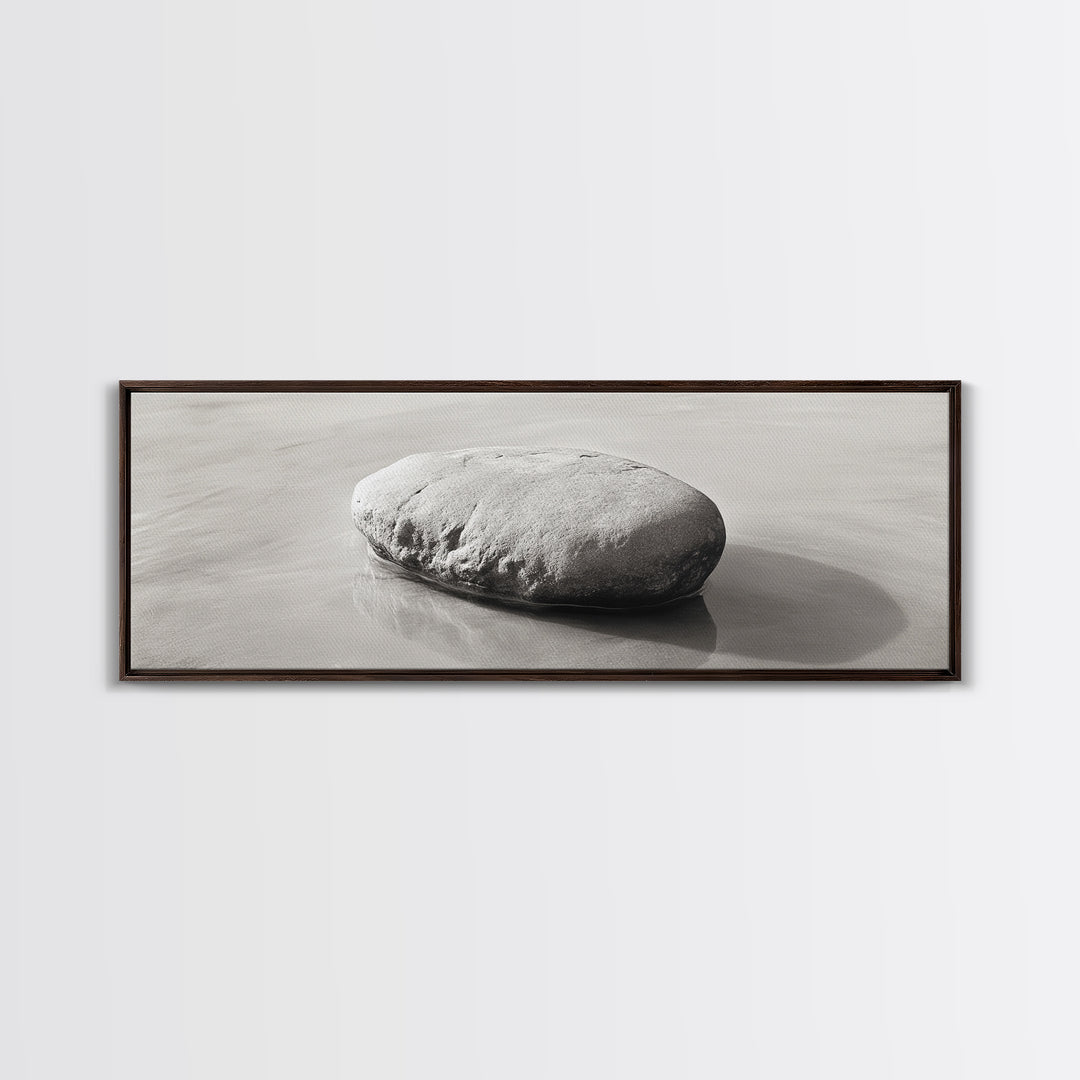 Smooth Beach Rock, Minimal Seascape, Zen Coastal Decor, Tranquil Framed Canvas Print, Modern Spa or Bedroom Wall Art