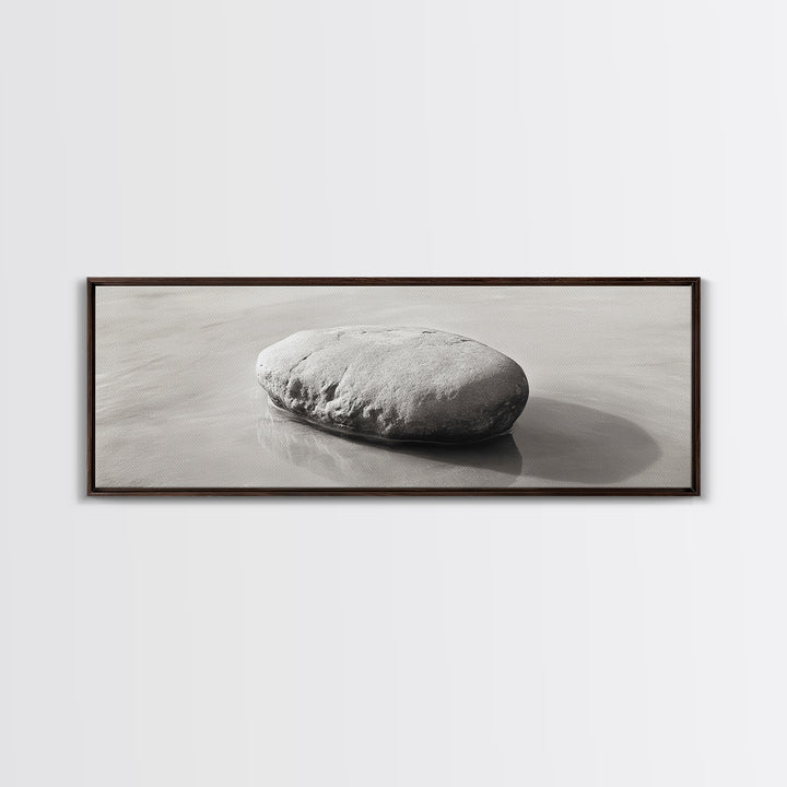 Smooth Beach Rock, Minimal Seascape, Zen Coastal Decor, Tranquil Framed Canvas Print, Modern Spa or Bedroom Wall Art