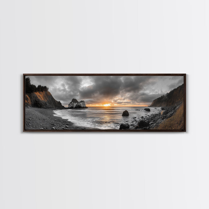 Ocean Sunset, Rocky Shore, Dramatic Coast, Canvas Print, fall beach wall art, earthy coastal home decor, nature photography, den artwork