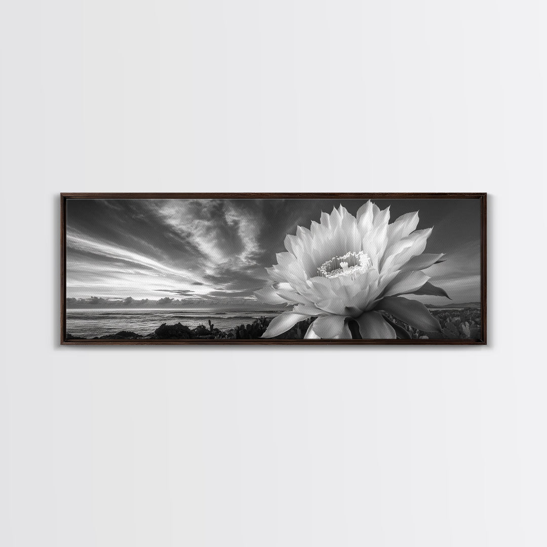 Desert Bloom Flower, Coastal Cactus Sunrise, Nature Canvas Print, Southwestern Wall Art, Boho Bathroom or Bedroom Decor