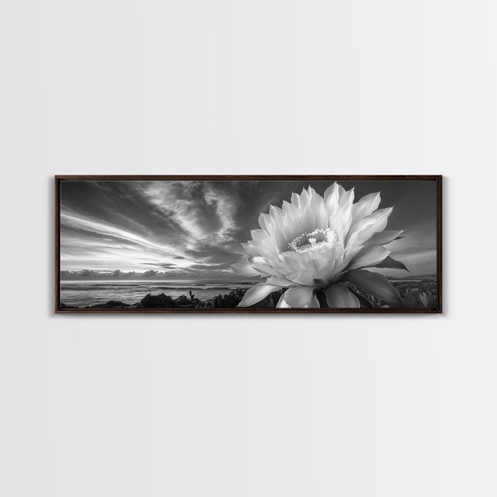 Desert Bloom Flower, Coastal Cactus Sunrise, Nature Canvas Print, Southwestern Wall Art, Boho Bathroom or Bedroom Decor