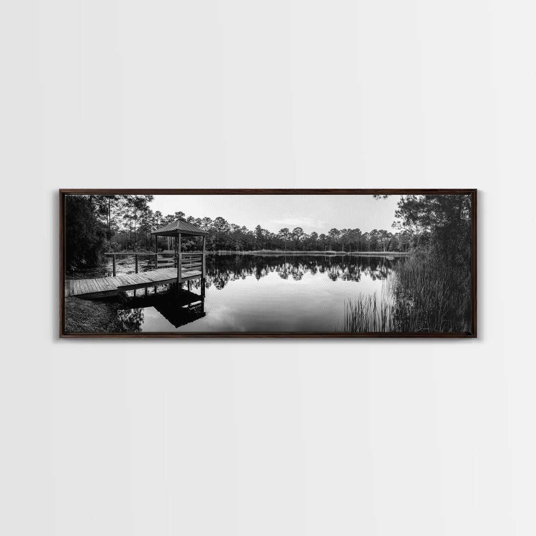 Still Lake Dock, Nature Reflections, Tranquil Scene, Canvas Print, Rustic Landscape Photography, Farmhouse Wall Art, Entryway Decor