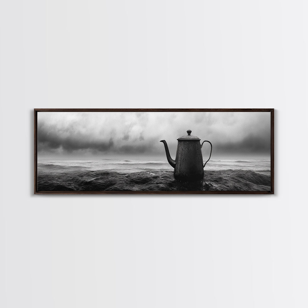 Coastal Teapot Still, Nautical Decor, Ocean Photography, Minimalist Kitchen Art, Canvas Print, Monochrome Style, Beach House Art