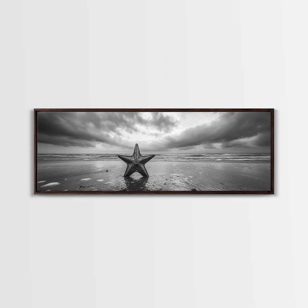 Metal Star Shore, Moody Beach Art, Rustic Coastal Decor, Autumn Vibes, Canvas Print, Farmhouse Living Room Wall Art