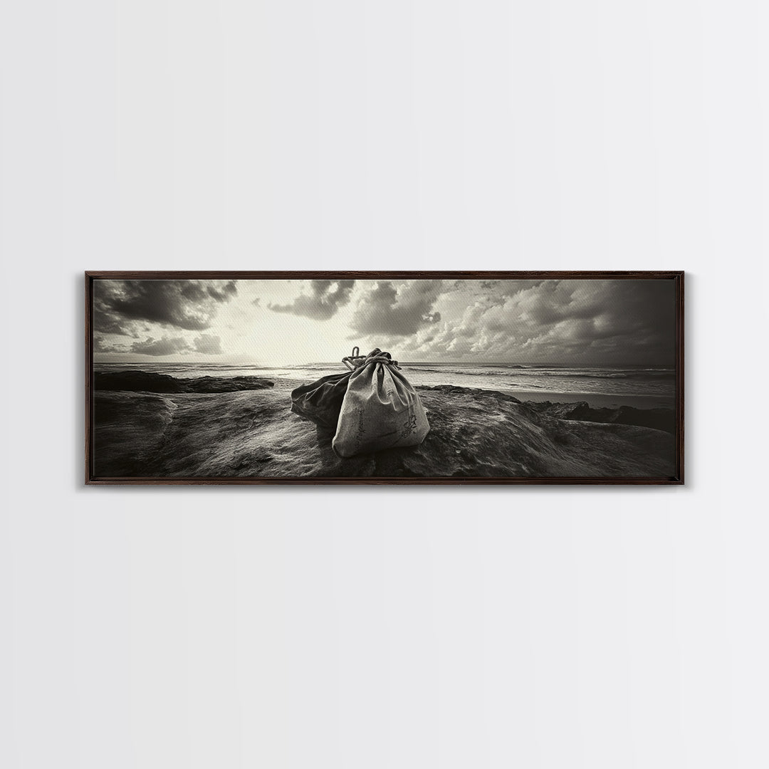 Seaside Canvas Bags, Coastal Travel Vibes, Rustic Ocean Decor, Neutral Wall Art, Framed Canvas Print, Bedroom Beach Art