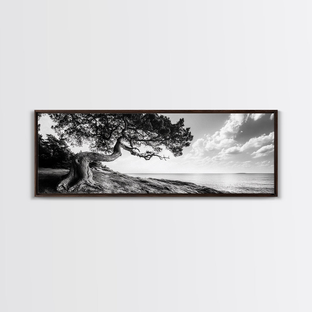 Coastal Tree, Wind Bent, Seaside Beauty, Nautical Serenity, Canvas Print, Nature Wall Art, Minimalist Decor, Coastal Living Room Art