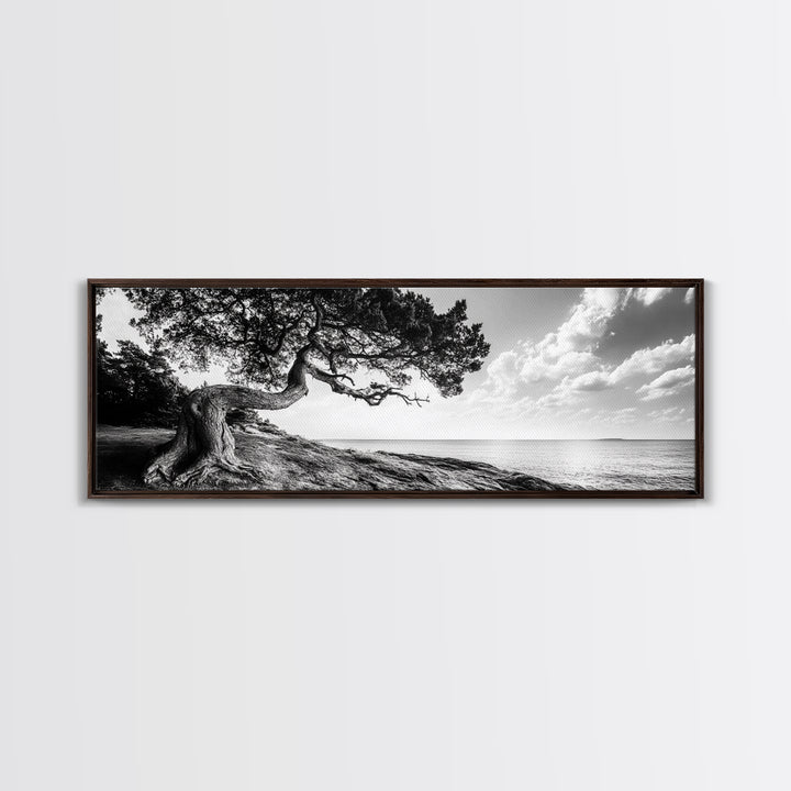 Coastal Tree, Wind Bent, Seaside Beauty, Nautical Serenity, Canvas Print, Nature Wall Art, Minimalist Decor, Coastal Living Room Art