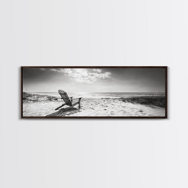 Coastal Chair, Black White, Seaside Decor, Beach Life, Framed Canvas Print, Coastal wall art, minimalist art, neutral tones, coastal room