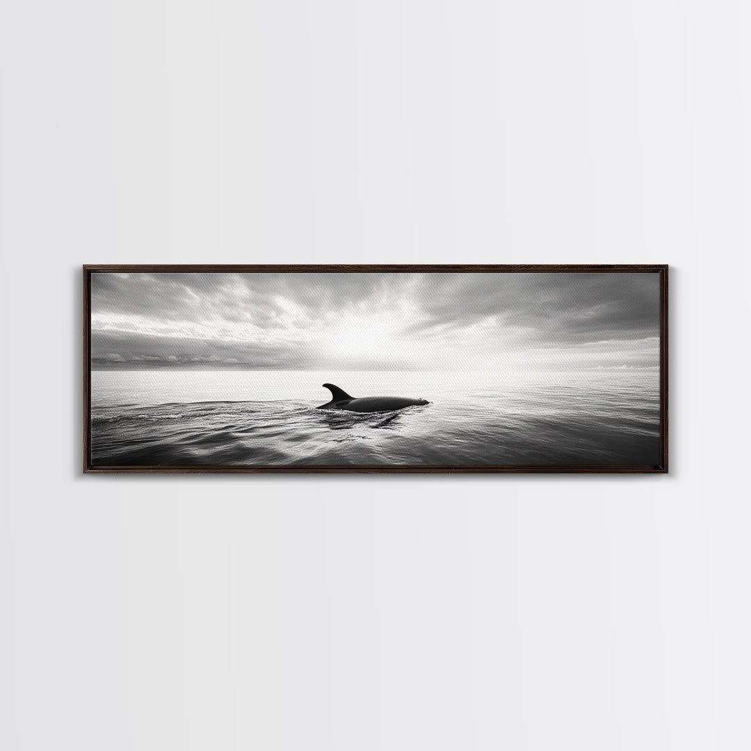 Ocean Sunset Orca, Tranquil Whale Scene, Marine Wildlife, Canvas Print, Minimalist Bathroom Decor, Coastal Bedroom Wall Art