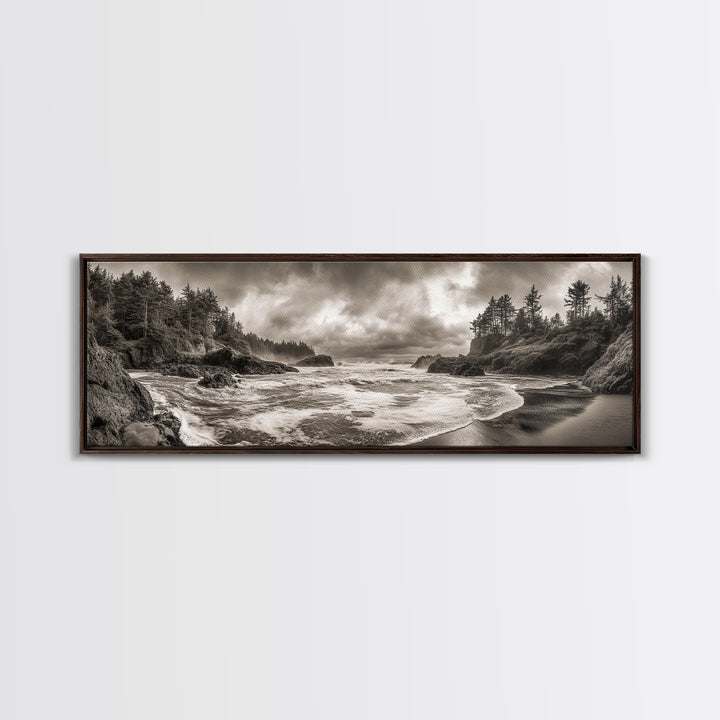Wild Coastline, Rugged Waves, Stormy Shore, Nature Photography, Framed Canvas Print, Fall Living Room Wall Art, Rustic Coastal Decor