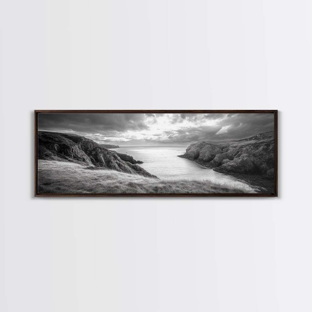 Ocean View, Coastal Cliffs, Dramatic Horizon, Sunset Glow, Canvas Print, Fall Living Room Wall Art, Landscape Nature Photography
