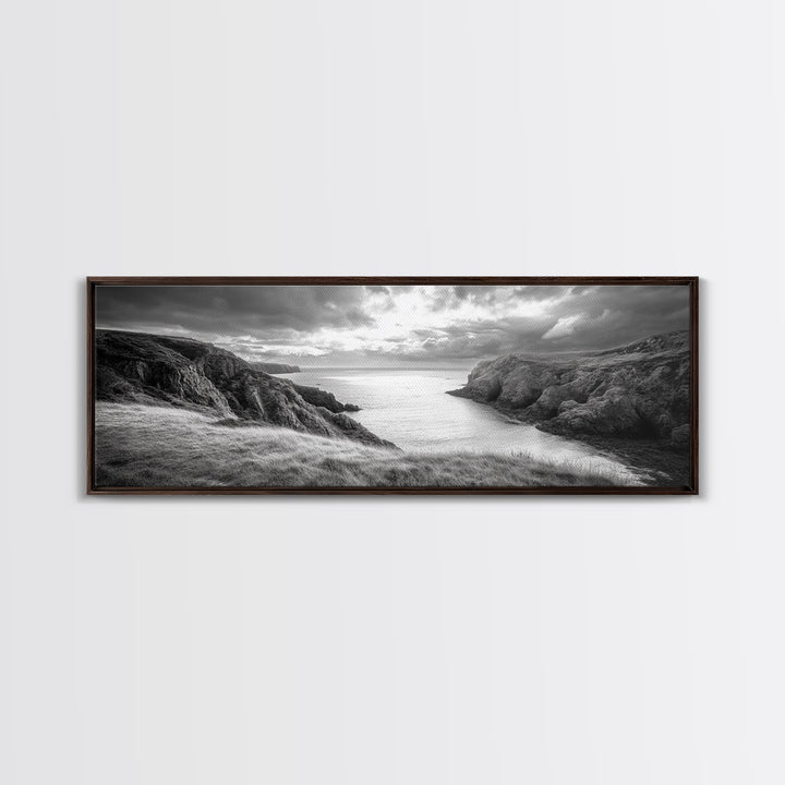 Ocean View, Coastal Cliffs, Dramatic Horizon, Sunset Glow, Canvas Print, Fall Living Room Wall Art, Landscape Nature Photography