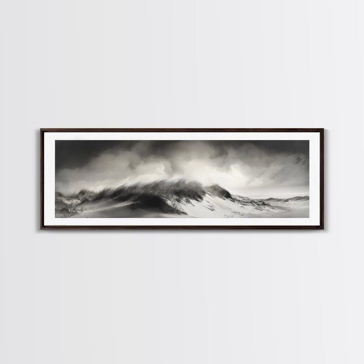 Sand Dune Storm, Coastal Winds, Black and White Nature, Framed Canvas Print, Neutral Wall Art, Hallway Decor, Minimalist Style