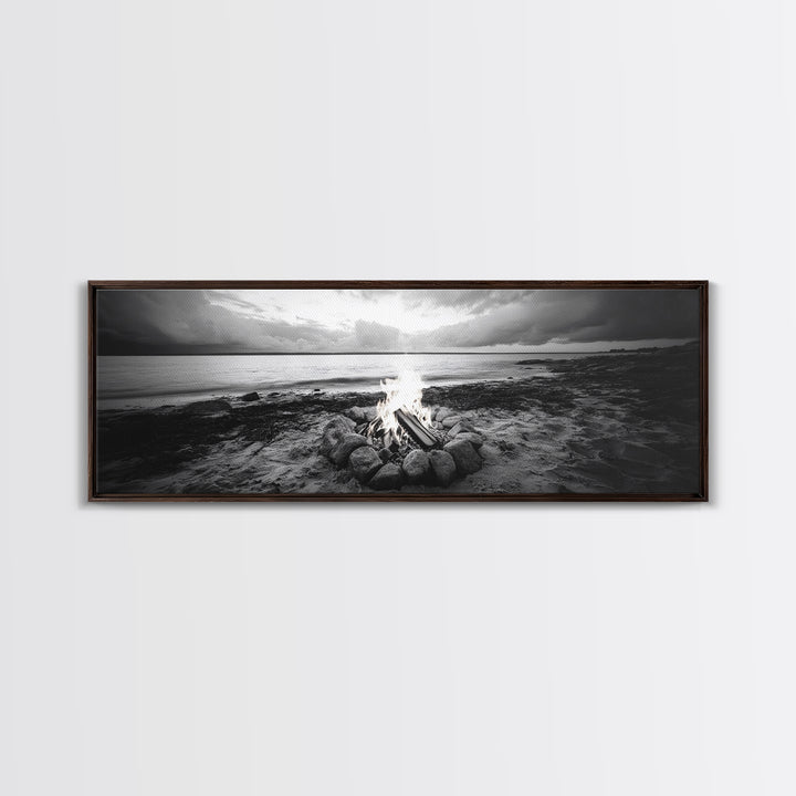 Campfire Circle, Shoreline Fire, Beach Rocks, Autumn Mood, Canvas Print, rustic Fall art, outdoor living decor, lakeside art, coastal art