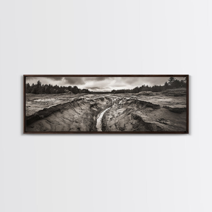 Rugged Riverbed Path, Forest Edge, Moody Terrain, Earthy Scene, Framed Canvas Print, Rustic Cabin Art, Autumn Entryway Decor