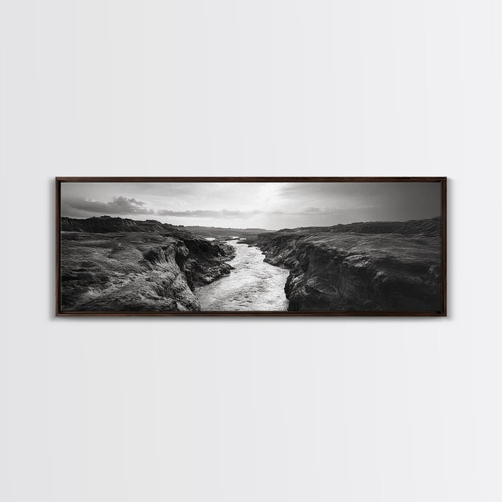 River Canyon, Rugged Cliffs, Dramatic Valley, Wild Terrain, Framed Canvas Print, Adventure Wall Art, Office Decor, Nature Photography Style