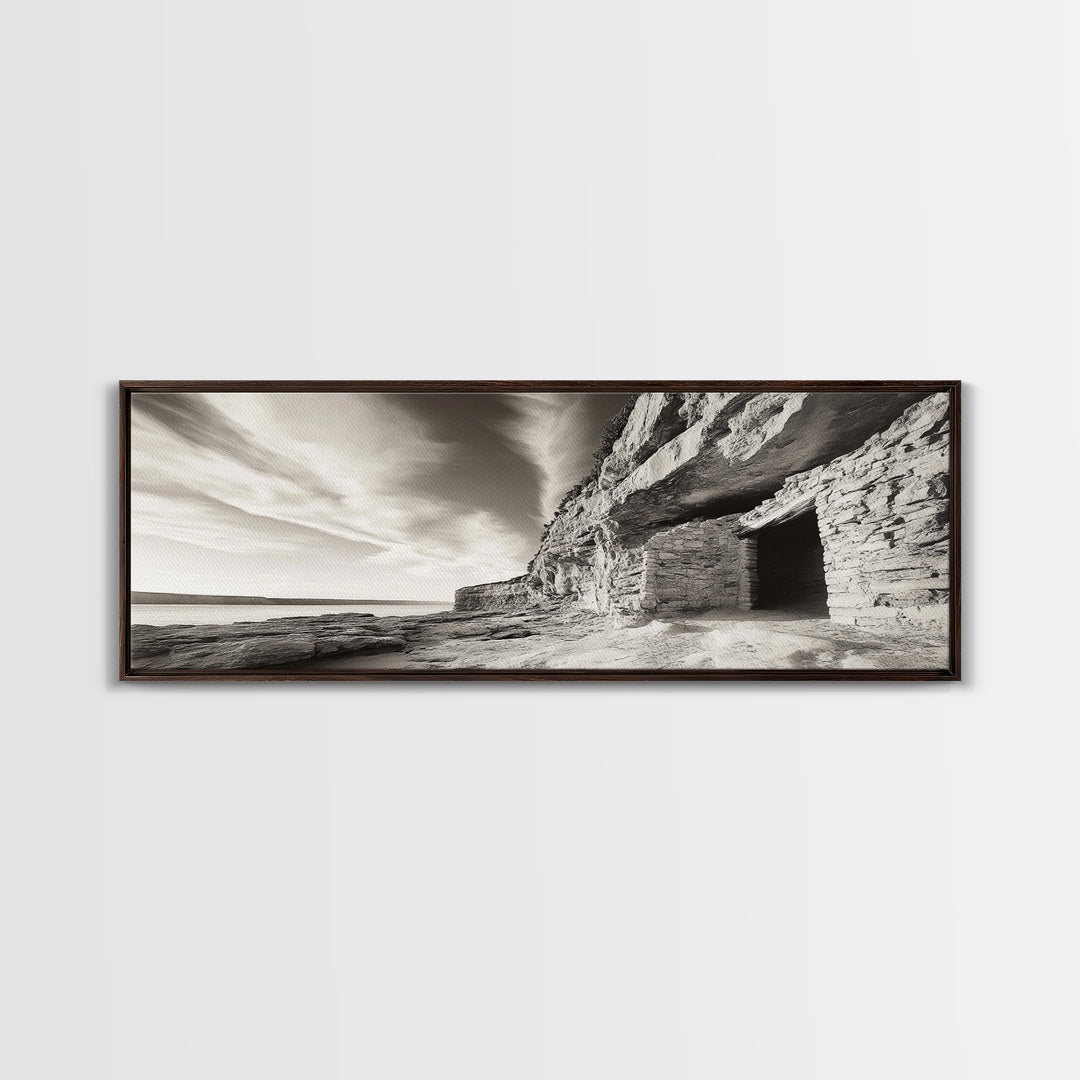 Ancient Cliff Dwelling, Desert Horizon, Southwest Landscape, Canvas Print, Neutral Earth Tones, Rustic Decor, Entryway Wall Art, Western Vibes