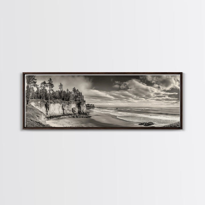 Cliffside Forest, Pacific Coastline, Dramatic Ocean View, Framed Canvas Print, Natural Landscape, Cabin Wall Art, Rustic Coastal Decor