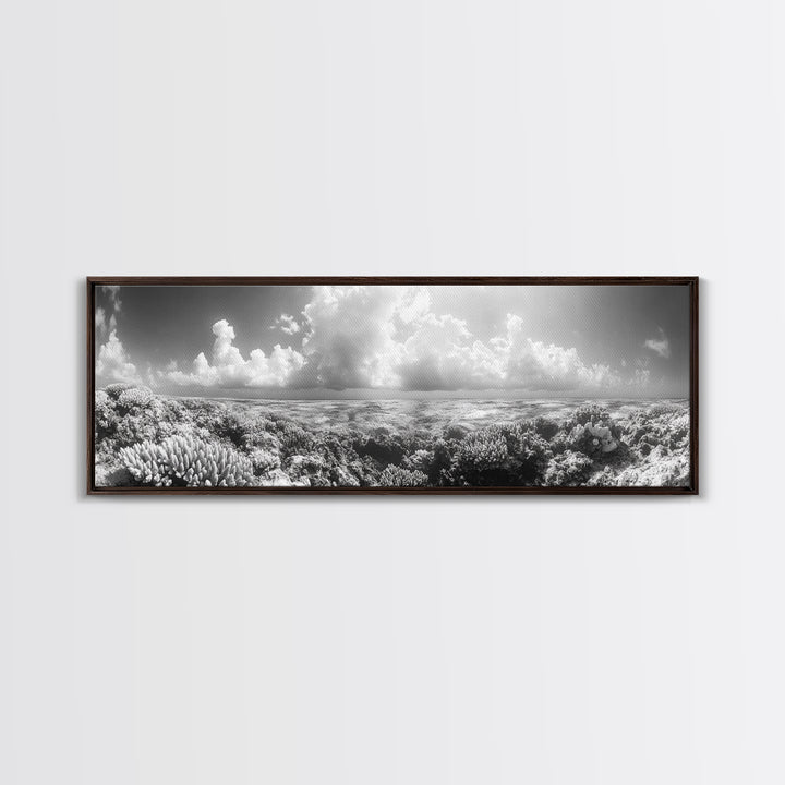 Coral Reef, Ocean Horizon, Cloudscape, Canvas Print, Underwater Nature Photography, Bathroom Wall Art, Marine Coastal Decor