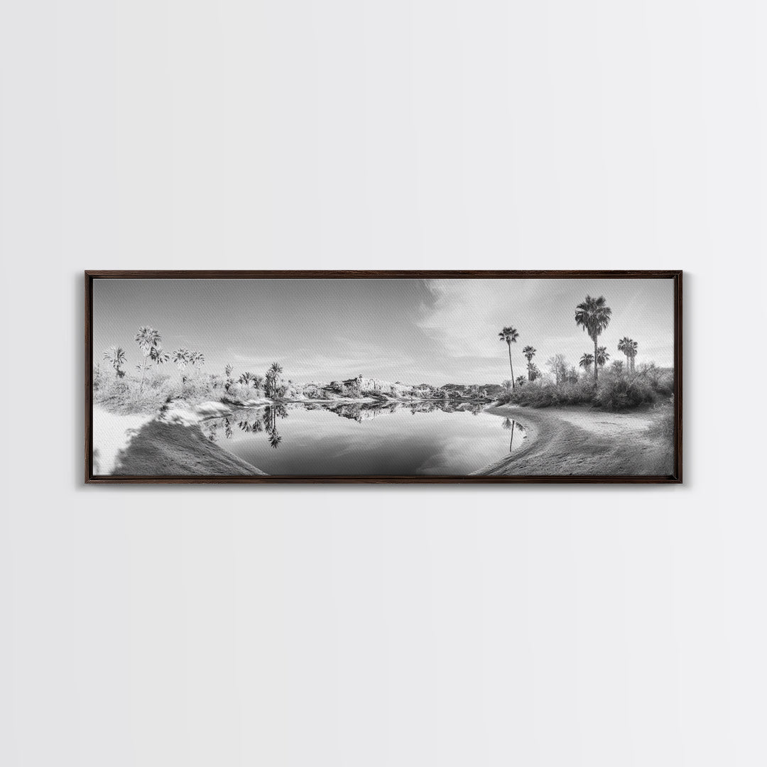 Oasis Reflections, Palm Trees, Desert Scene, Infrared Art Print, Framed Canvas Print, Tropical Wall Art, Boho Bedroom Decor, Tranquil Style