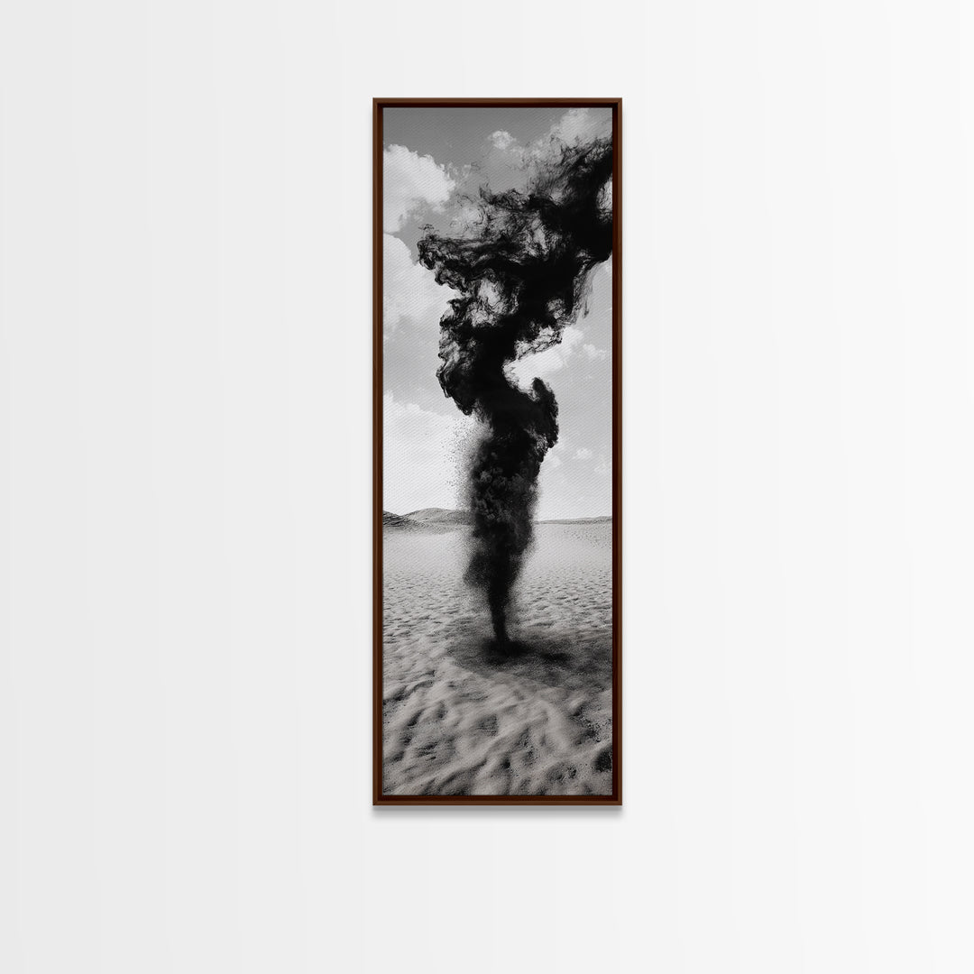 Smoke Storm, Desert Vortex, Abstract Motion, Surreal Art, Framed Canvas Print, Black and White Wall Art, Modern Office Decor, Dark Aesthetic