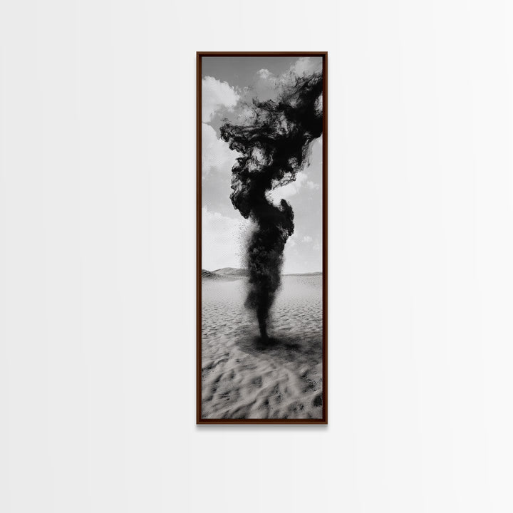 Smoke Storm, Desert Vortex, Abstract Motion, Surreal Art, Framed Canvas Print, Black and White Wall Art, Modern Office Decor, Dark Aesthetic